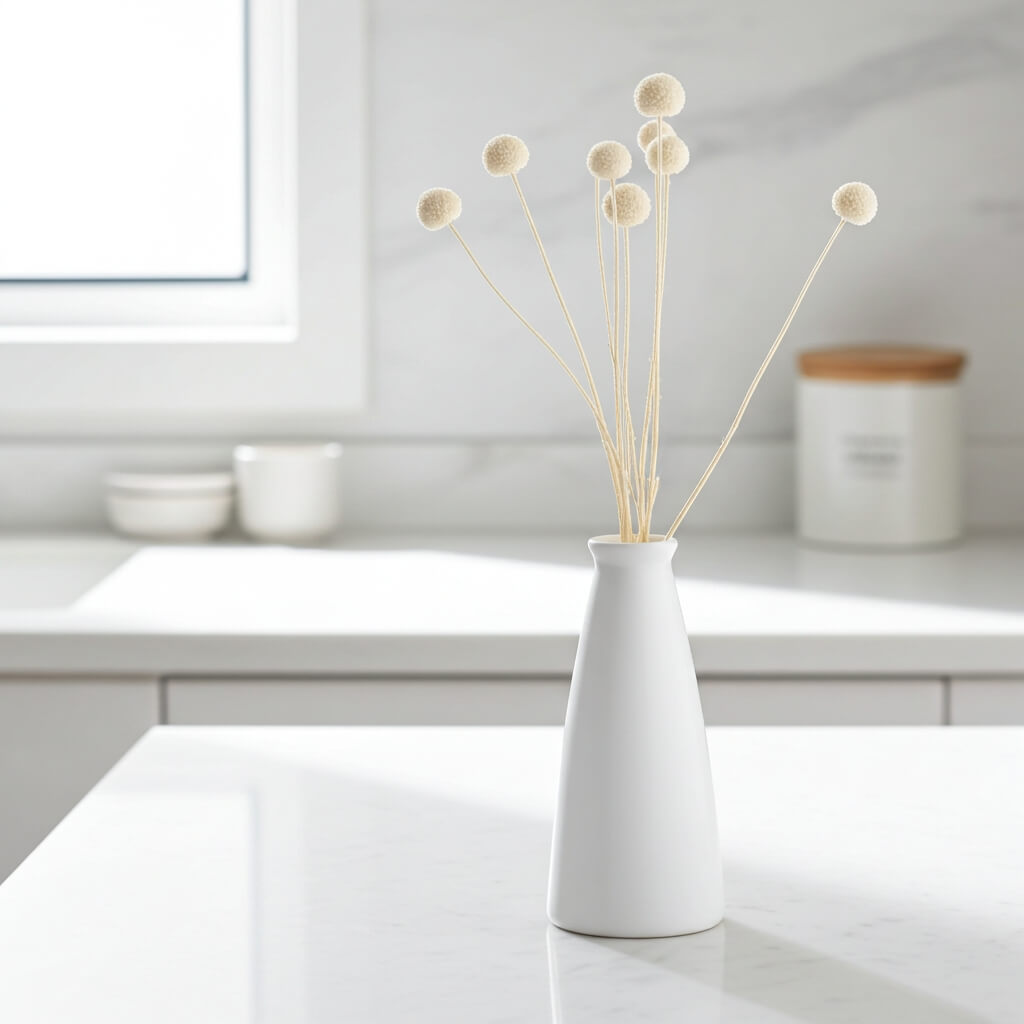 Sušená Craspedia v bílé barvě – přírodní dekorace do svatebních kytic, věnců a aranžmá